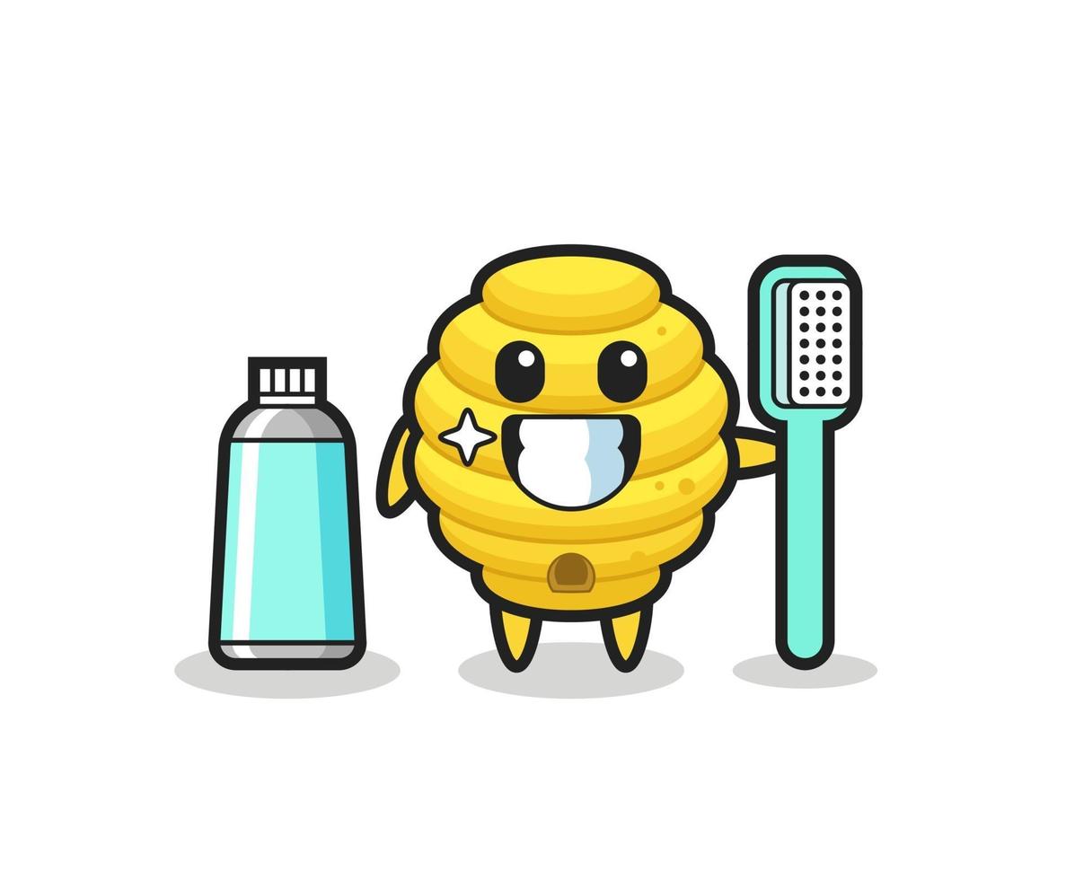 maskot illustration av bikupa med en tandborste vektor