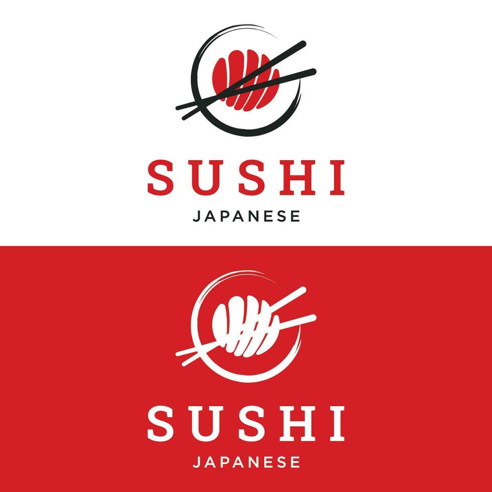 japanisch Essen Sushi Logo Design mit gekreuzt Essstäbchen. Logo zum Restaurant, Geschäft, Bar. vektor