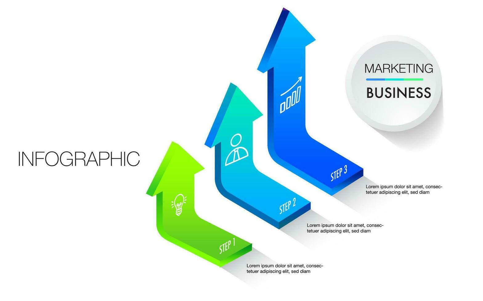 Infografik Vorlage 3 Schritt Analyse zum Marketing können anwenden Diagramm Rahmen Vision vektor