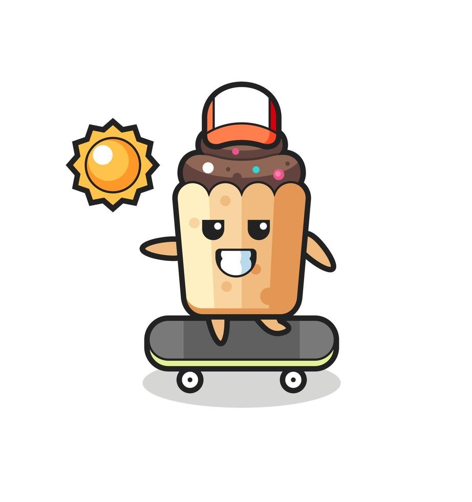 Cupcake-Charakter-Illustration auf einem Skateboard fahren vektor