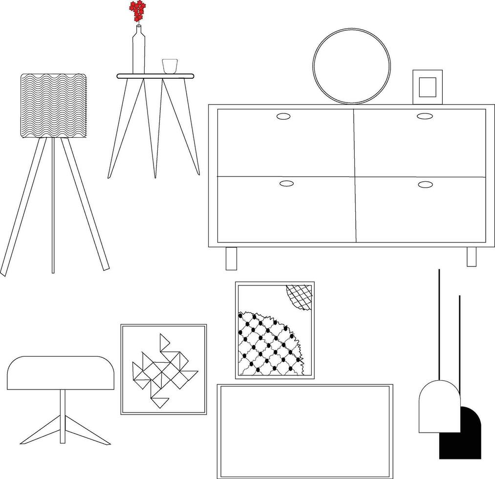Tabelle , Lampe , Stuhl , Flasche , Spiegel , Foto Rahmen vektor