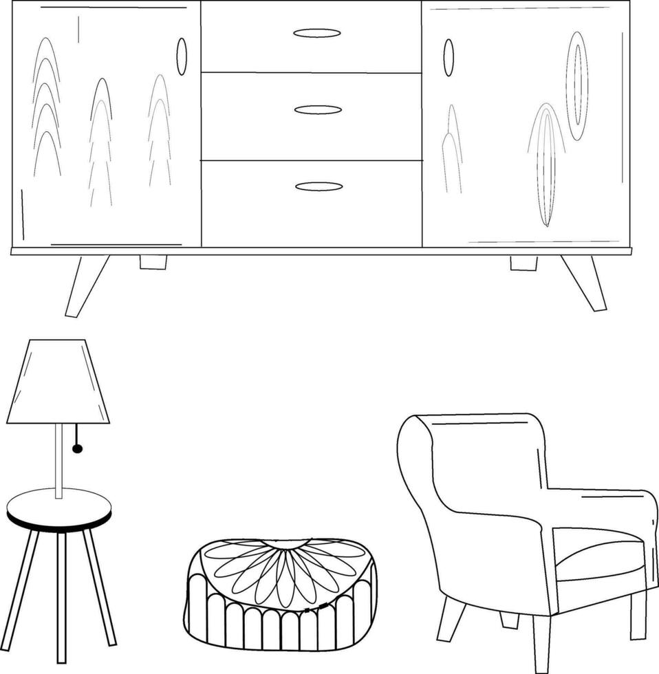 tabell , stol , Hem dekoration ,lampa vektor