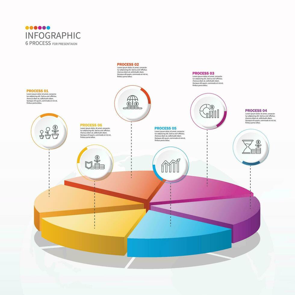 grundläggande cirkel 3d infographic mall med 6 steg, bearbeta eller alternativ, vektor