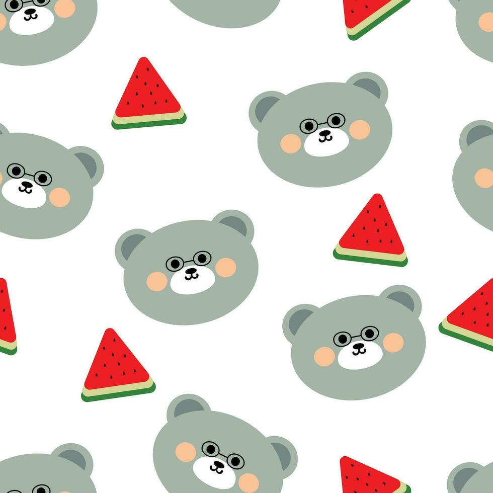 sömlös mönster med söt tecknad serie björnar och vattenmelon frukt, för tyg grafik, textilier, gåva omslag papper. färgrik vektor för barn, platt stil