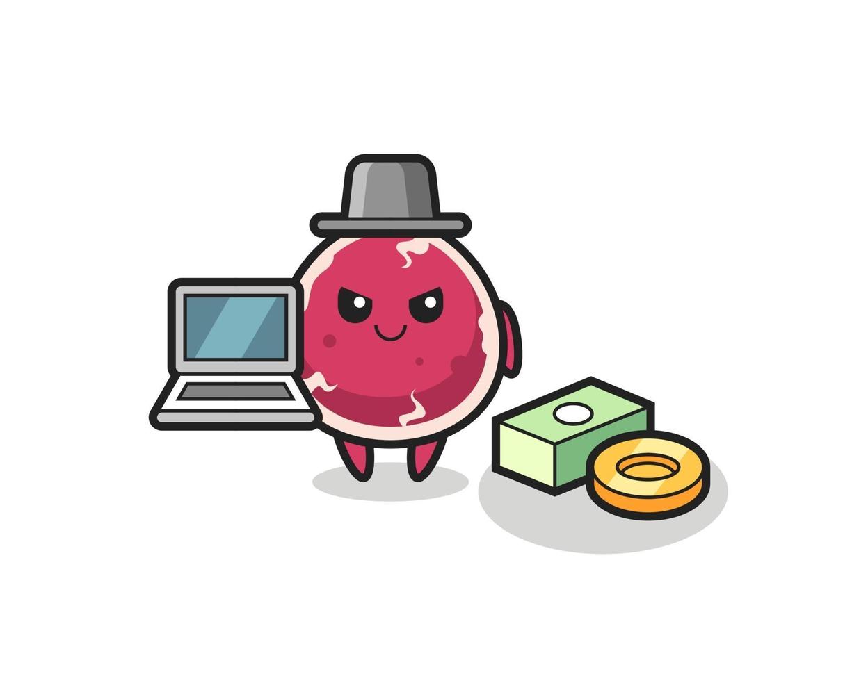 Maskottchen Illustration von Rindfleisch als Hacker vektor