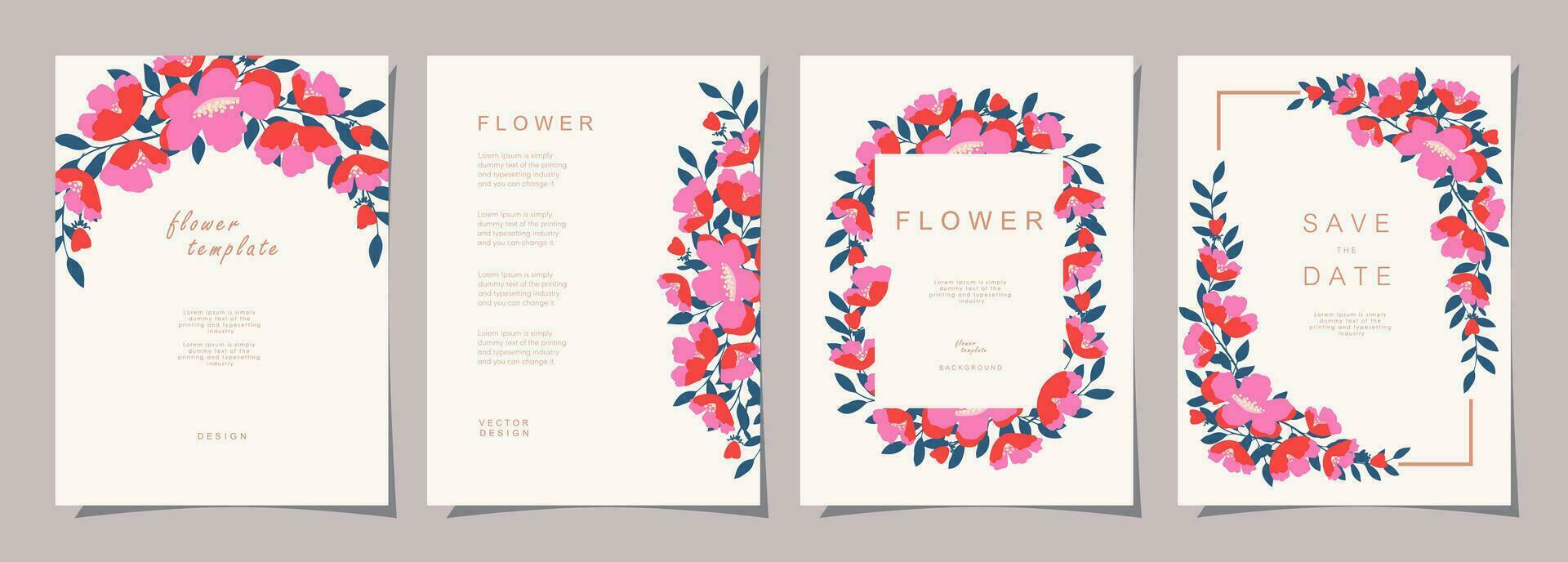 blommig mall uppsättning för affisch, kort, omslag, märka, baner, inbjudan i skön lyx botanisk stil och elegant trädgård vektor design mallar med blommor och växter.