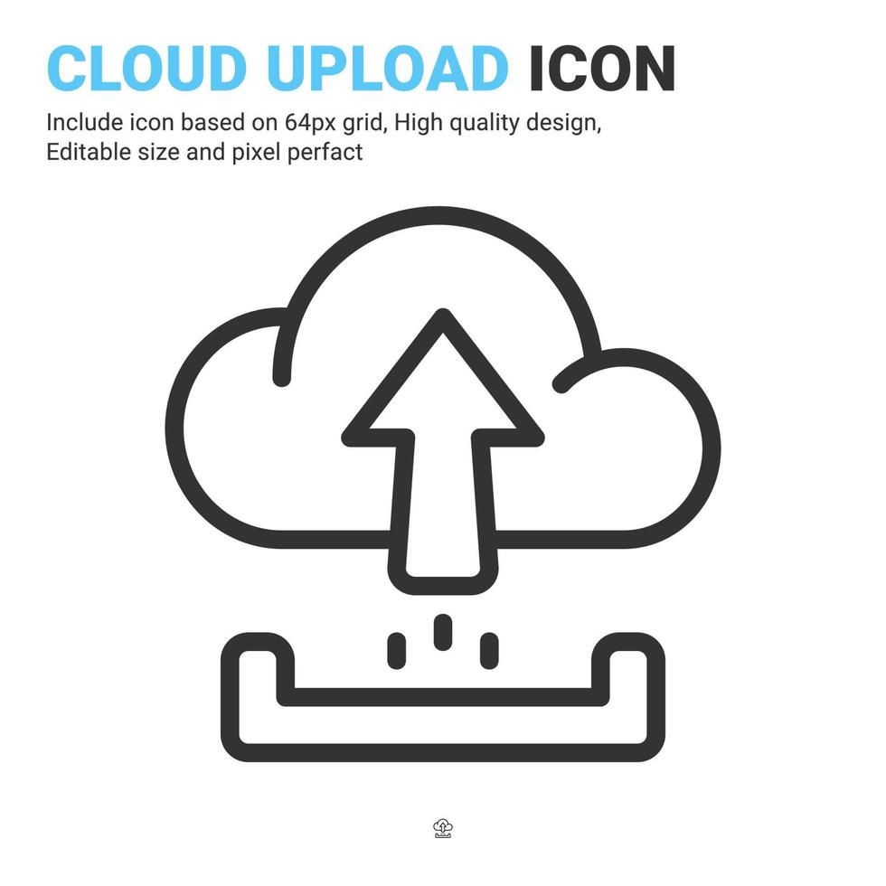 Cloud-Upload-Symbol Vektor mit Umriss-Stil auf weißem Hintergrund. Vektorillustration, die Zeichensymbol-Icon-Konzept für digitales es, Logo, Industrie, Technologie, Apps, Web und alle Projekte hochlädt