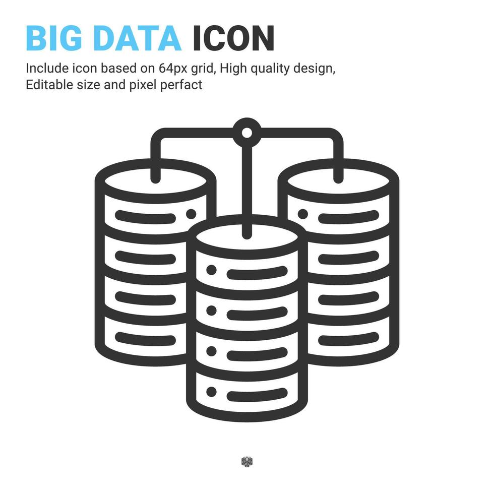 Big Data Symbol Vektor mit Umriss-Stil auf weißem Hintergrund. Vektor-Illustration Datenserver Zeichen Symbol Symbol Konzept für Digitales, Logo, Industrie, Technologie, Apps, Web, ui, ux und Projekt