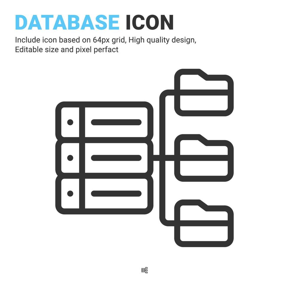 databasikonvektor med konturstil isolerad på vit bakgrund. vektor illustration mapp, server tecken symbol ikon koncept för digital it, logotyp, industri, teknik, appar, webb och alla projekt