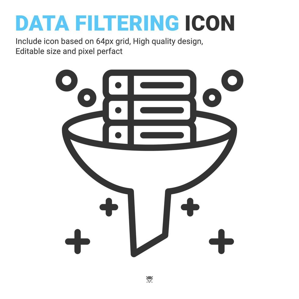 datafiltreringsikonvektor med konturstil isolerad på vit bakgrund. vektor illustration databas tecken symbol ikon koncept för digital it, logotyp, industri, teknik, appar, webb och alla projekt