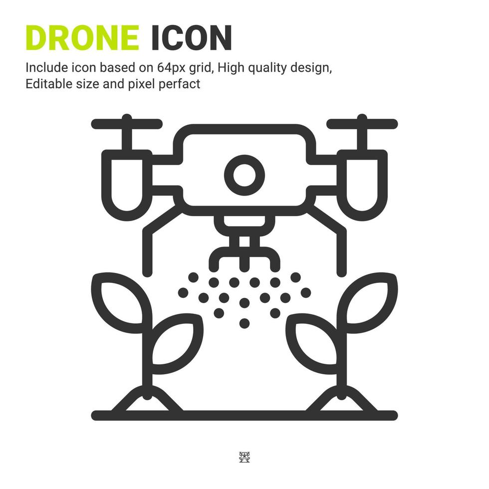 Drohnen- und Pflanzensymbolvektor mit Umrissstil isoliert auf weißem Hintergrund. Vektor-Illustration Bewässerung Zeichen Symbol Symbol Konzept für digitale Landwirtschaft, Wirtschaft, Landwirtschaft, Apps und alle Projekte vektor