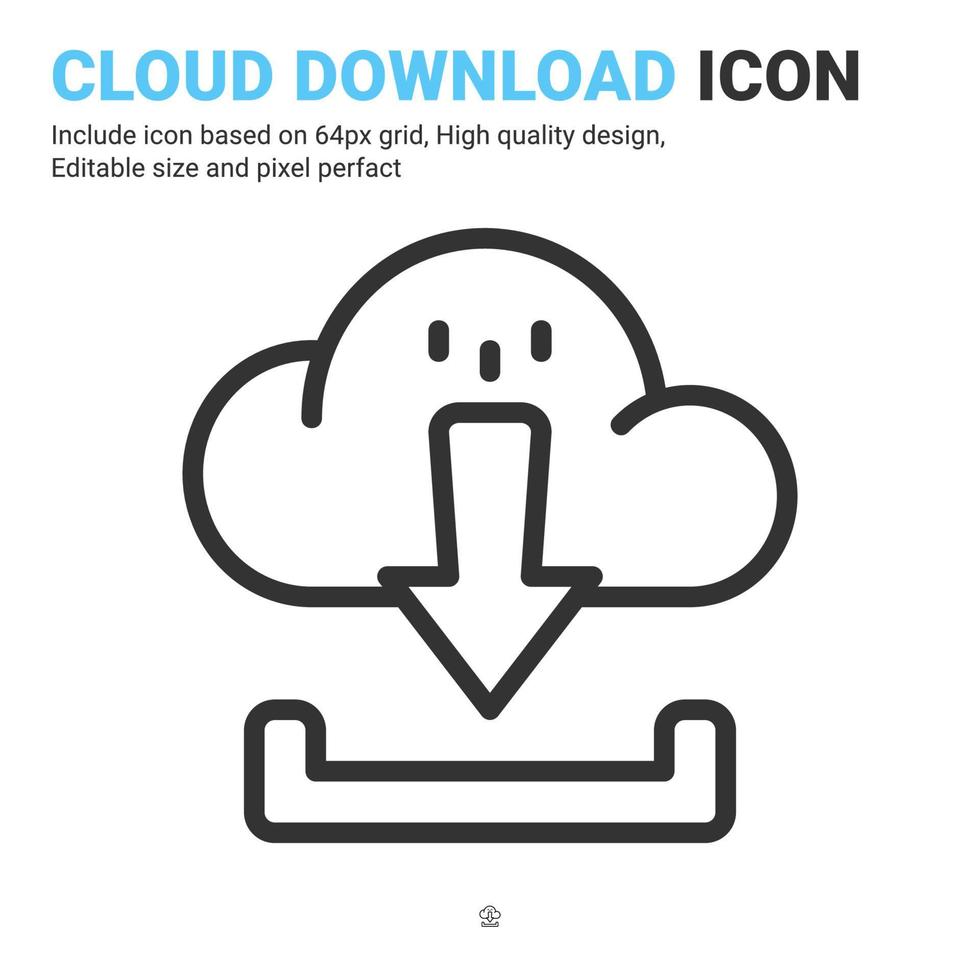 Cloud-Download-Symbol Vektor mit Umriss-Stil auf weißem Hintergrund. Vektorillustration, die Zeichensymbolikonenkonzept für digitales es, Logo, Industrie, Technologie, Apps, Web und Projekt herunterlädt