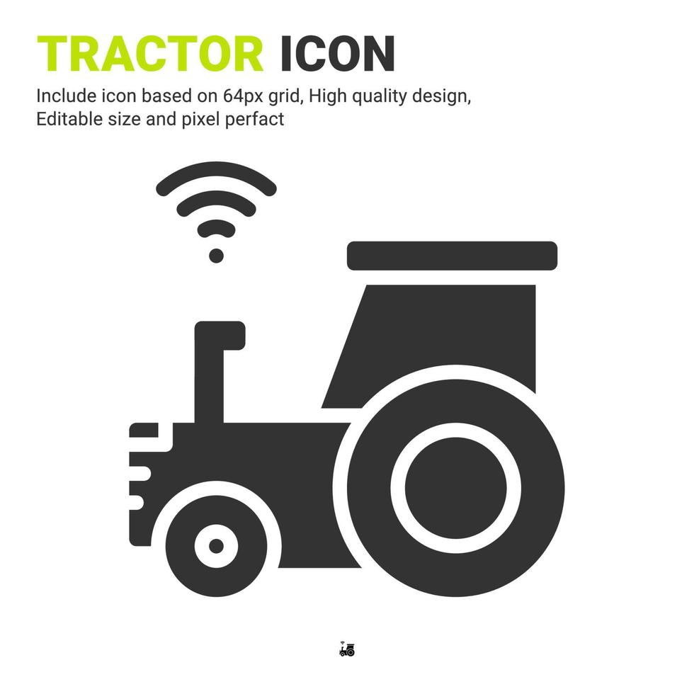 traktor ikon vektor med glyph stil isolerad på vit bakgrund. vektor illustration maskin tecken symbol ikon koncept för digital jordbruk, ui, ux, logotyp, företag, jordbruk, appar och alla projekt
