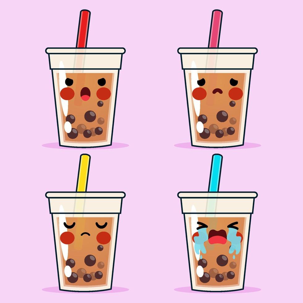 Cartoon süßer Bubble Tea oder Perlentee Emoticon Avatar Gesicht negative Emotionen vektor