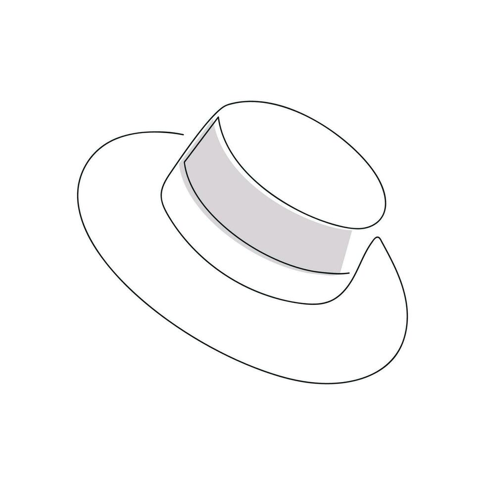 Hut mit schwarz Band gezeichnet im einer kontinuierlich Linie. einer Linie Zeichnung, Minimalismus. Vektor Illustration.