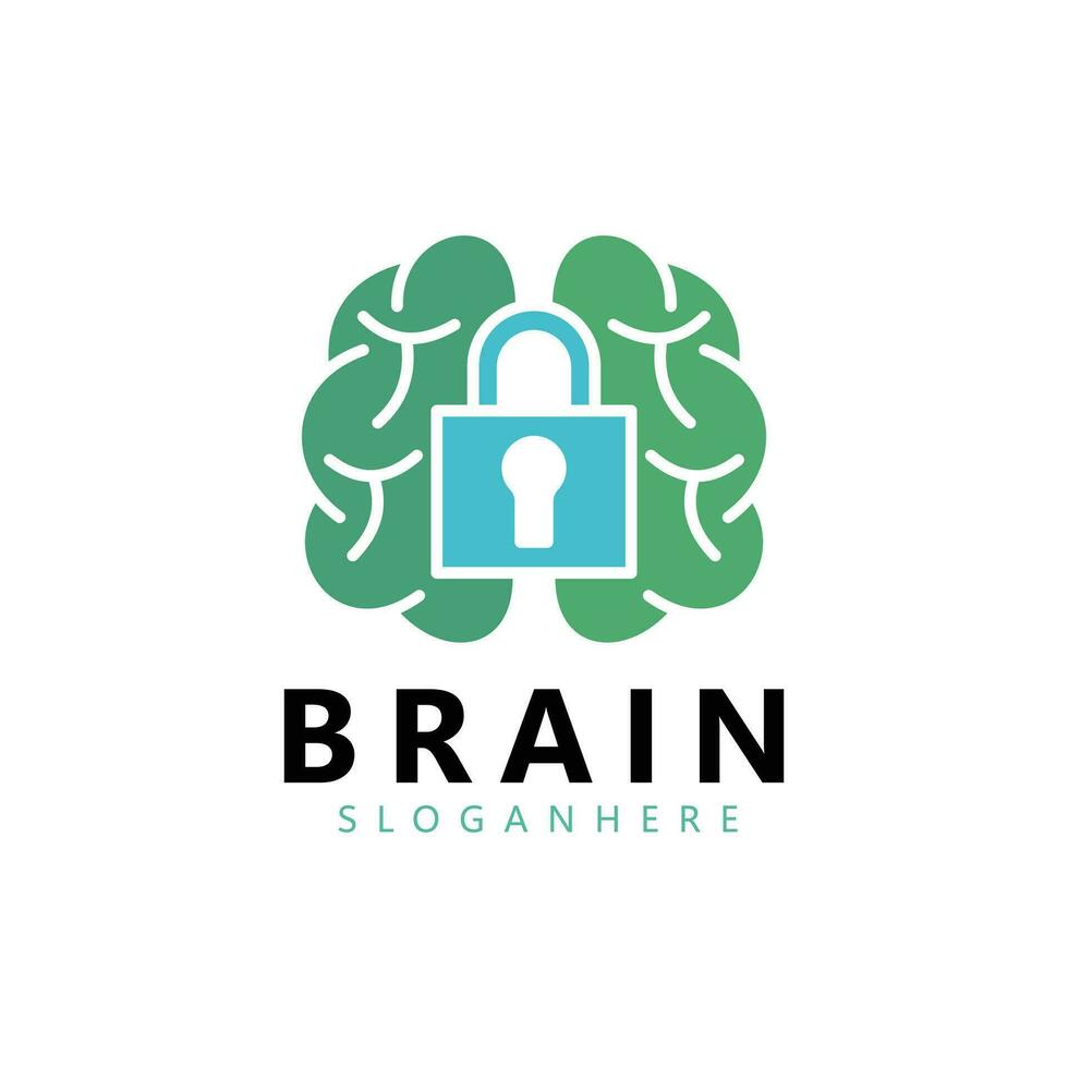 Gehirn und Vorhängeschloss Logo Design Inspiration vektor