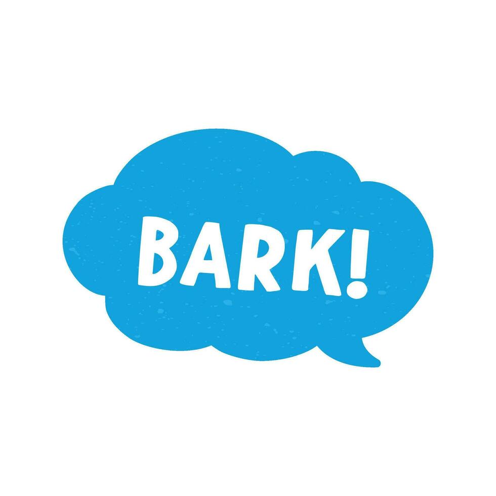 bark text i en Tal bubbla ballong digital klistermärke design. söt tecknad serie serier hund ljud effekt och text. texturerad vektor illustration.