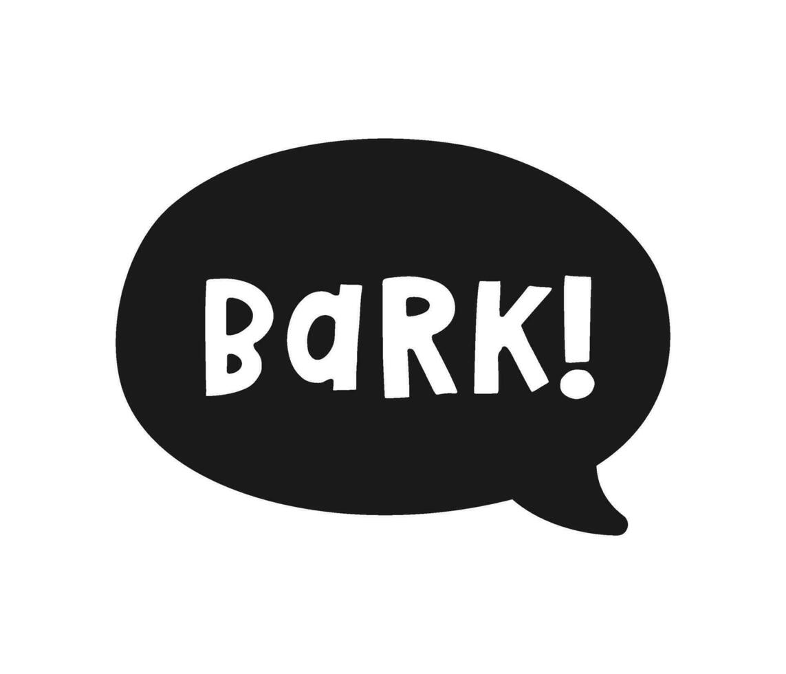 bark text i en Tal bubbla ballong silhuett. söt tecknad serie serier hund ljud effekt och text. vektor illustration.