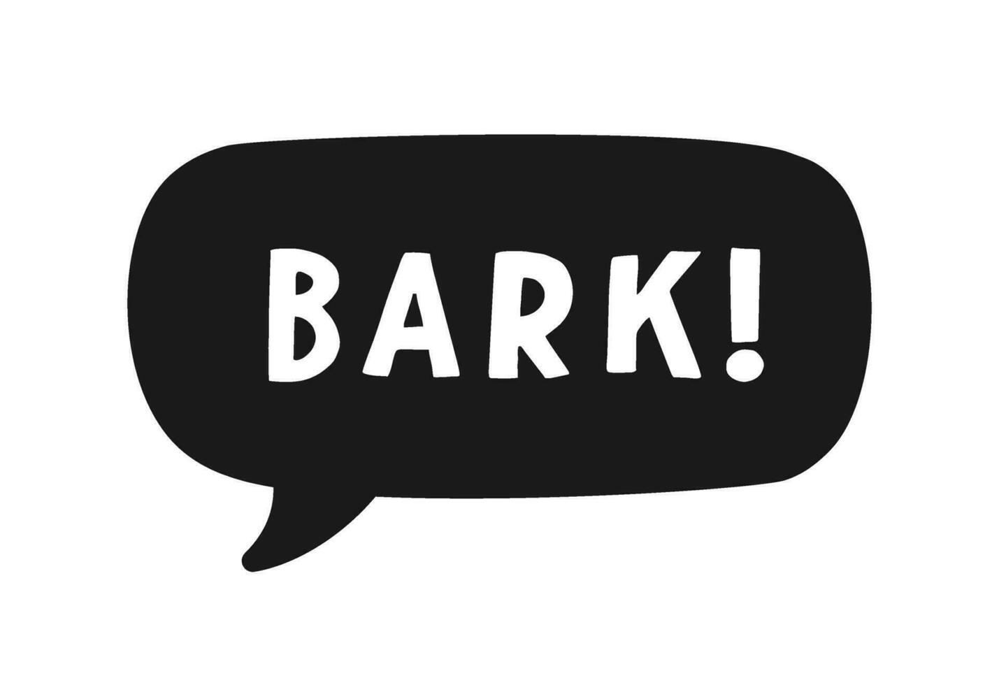 bark text i en Tal bubbla ballong silhuett. söt tecknad serie serier hund ljud effekt och text. vektor illustration.