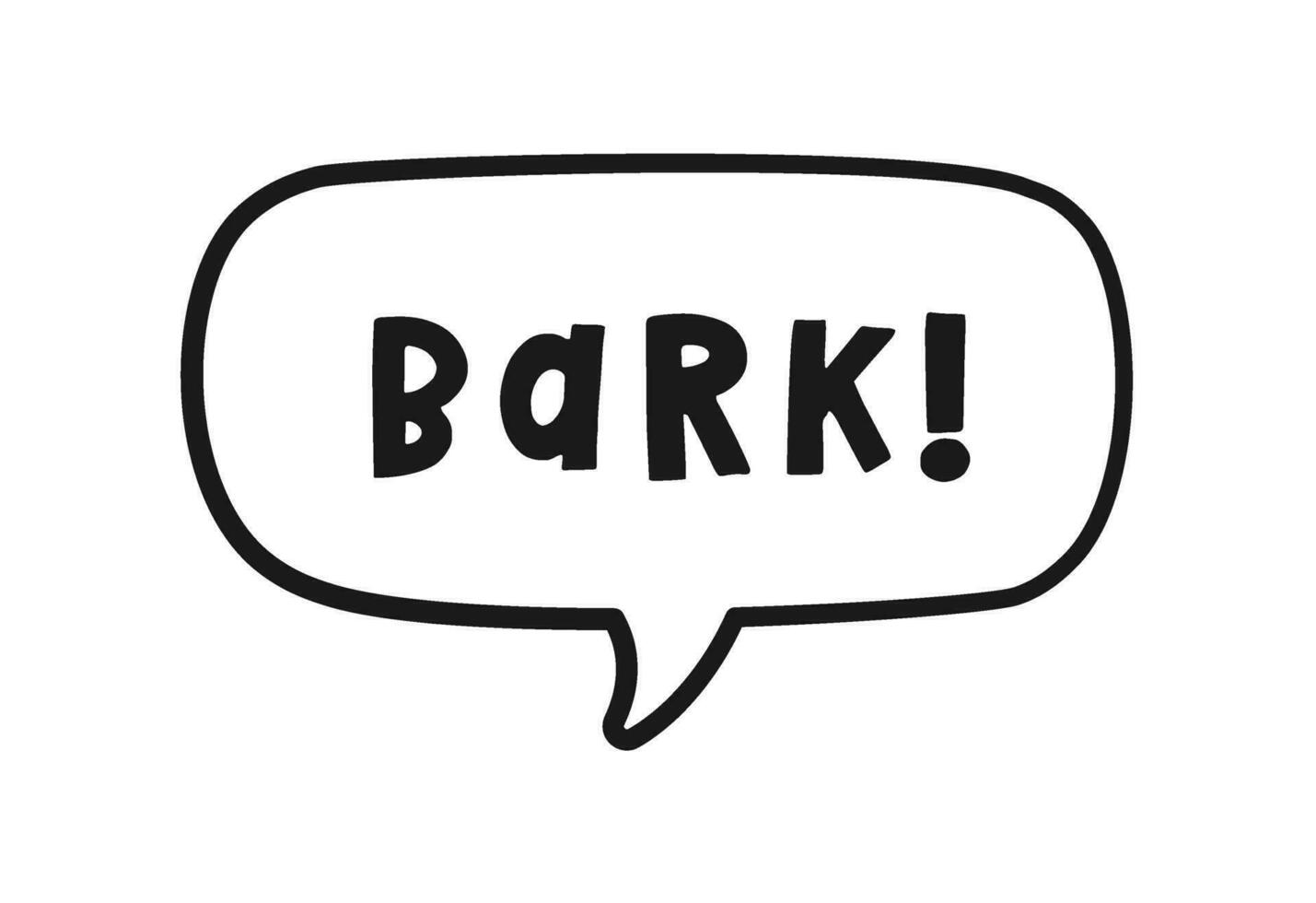 bark text i en Tal bubbla ballong översikt klotter linje konst. söt tecknad serie serier hund ljud effekt och text. vektor illustration.