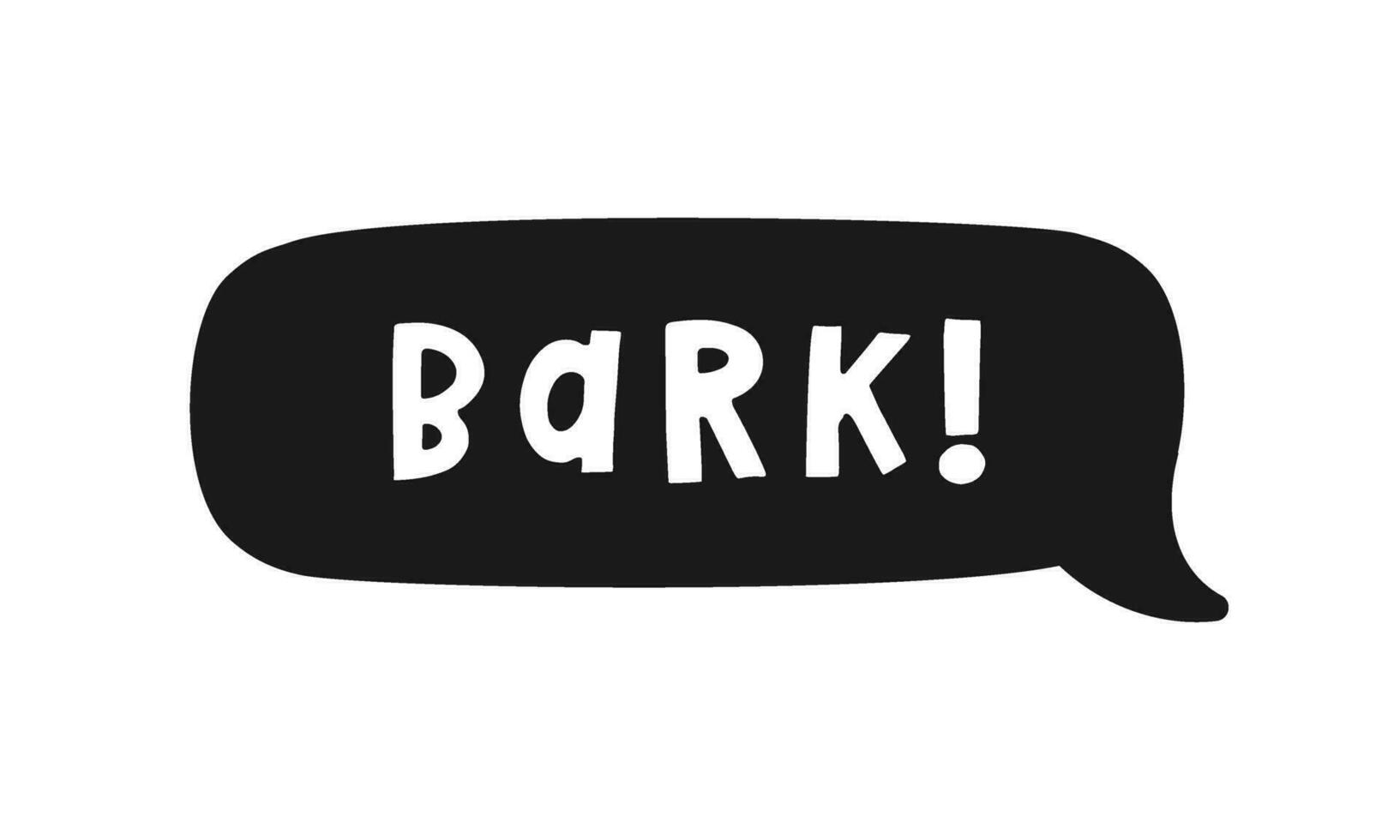 bark text i en Tal bubbla ballong silhuett. söt tecknad serie serier hund ljud effekt och text. vektor illustration.