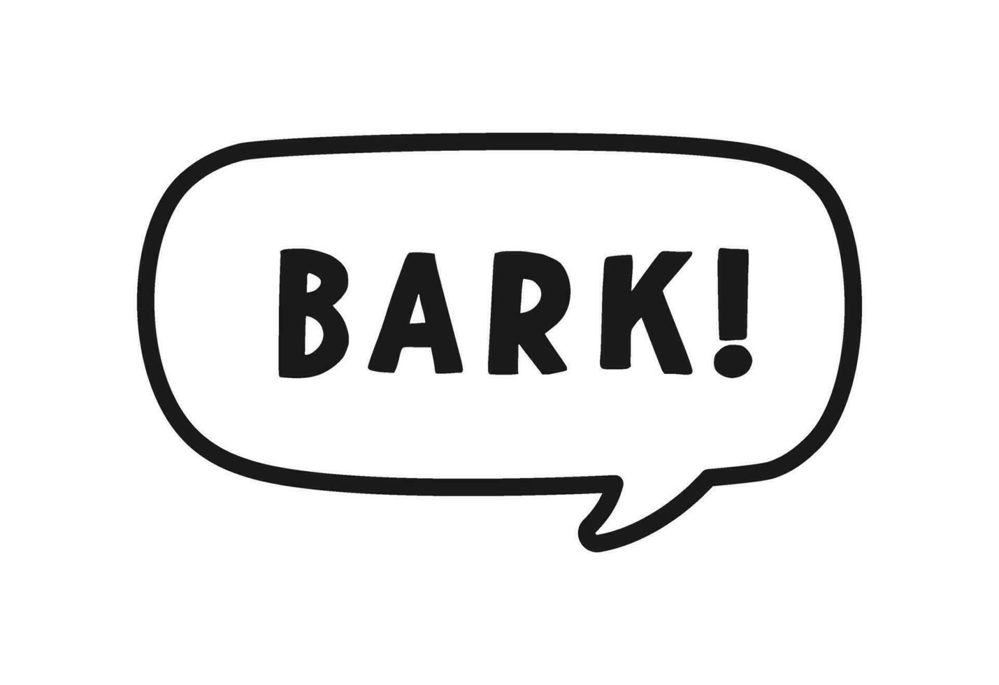 bark text i en Tal bubbla ballong översikt klotter linje konst. söt tecknad serie serier hund ljud effekt och text. vektor illustration.