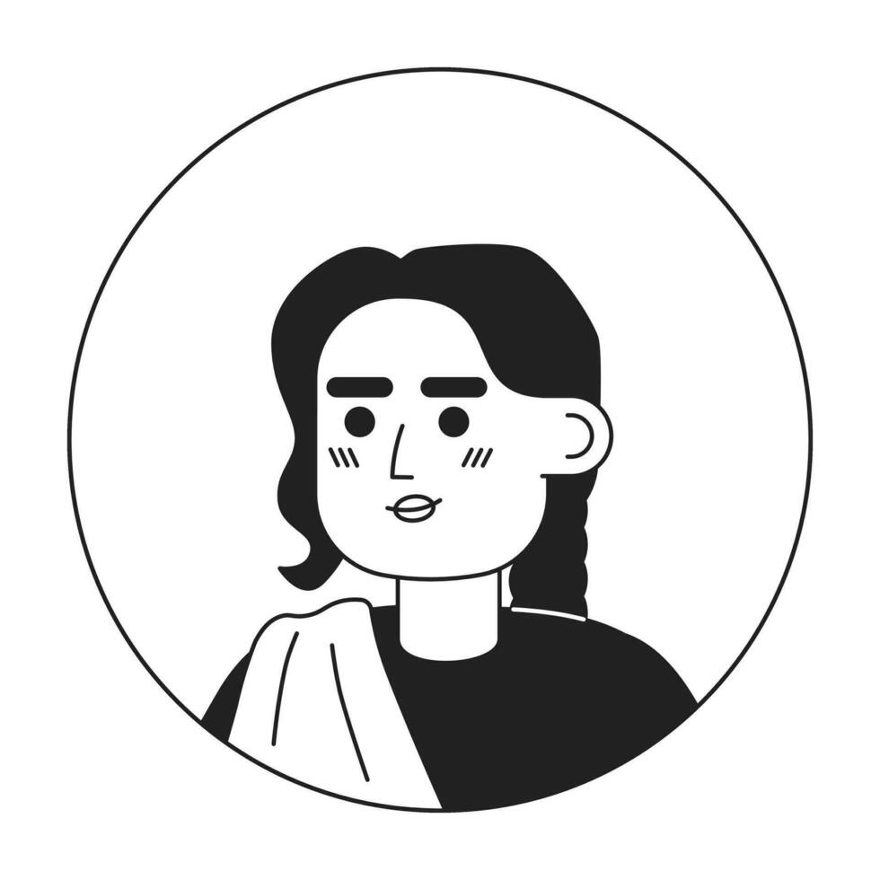 saree indisk ung kvinna avslappnad leende svart och vit 2d vektor avatar illustration. Framställ flicka hindu traditionell översikt tecknad serie karaktär ansikte isolerat. tillfällig huvudskott porträtt platt porträtt