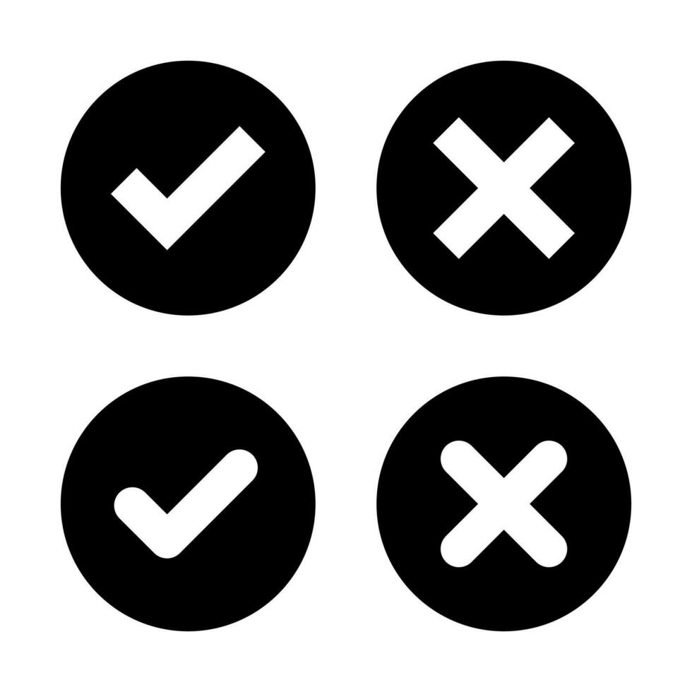 Häkchen und x Kennzeichen Symbol Vektor im schwarz Kreis. prüfen und Kreuz Zeichen Symbol