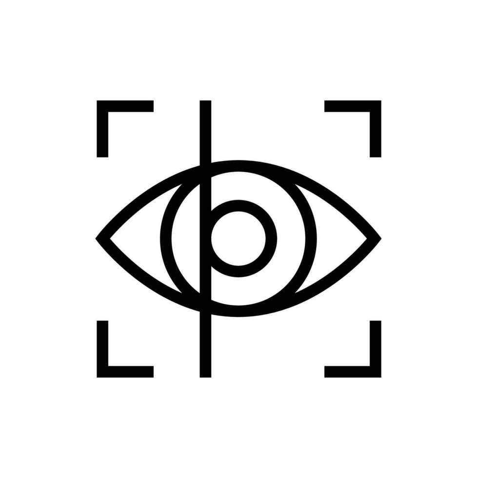 Auge Scan Symbol. einfach Gliederung Stil. visuell Identität, Fokus, Sicht, Vision, Zukunft Technik, Auge mit Scannen rahmen, Technologie Konzept. dünn Linie Symbol. Vektor Illustration isoliert.