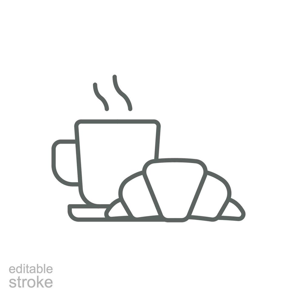 Kaffee und Croissant Symbol. einfach Gliederung Stil. brot, Gebäck, Halbmond, Essen und trinken Konzept. dünn Linie Symbol. Vektor Illustration isoliert. editierbar Schlaganfall.