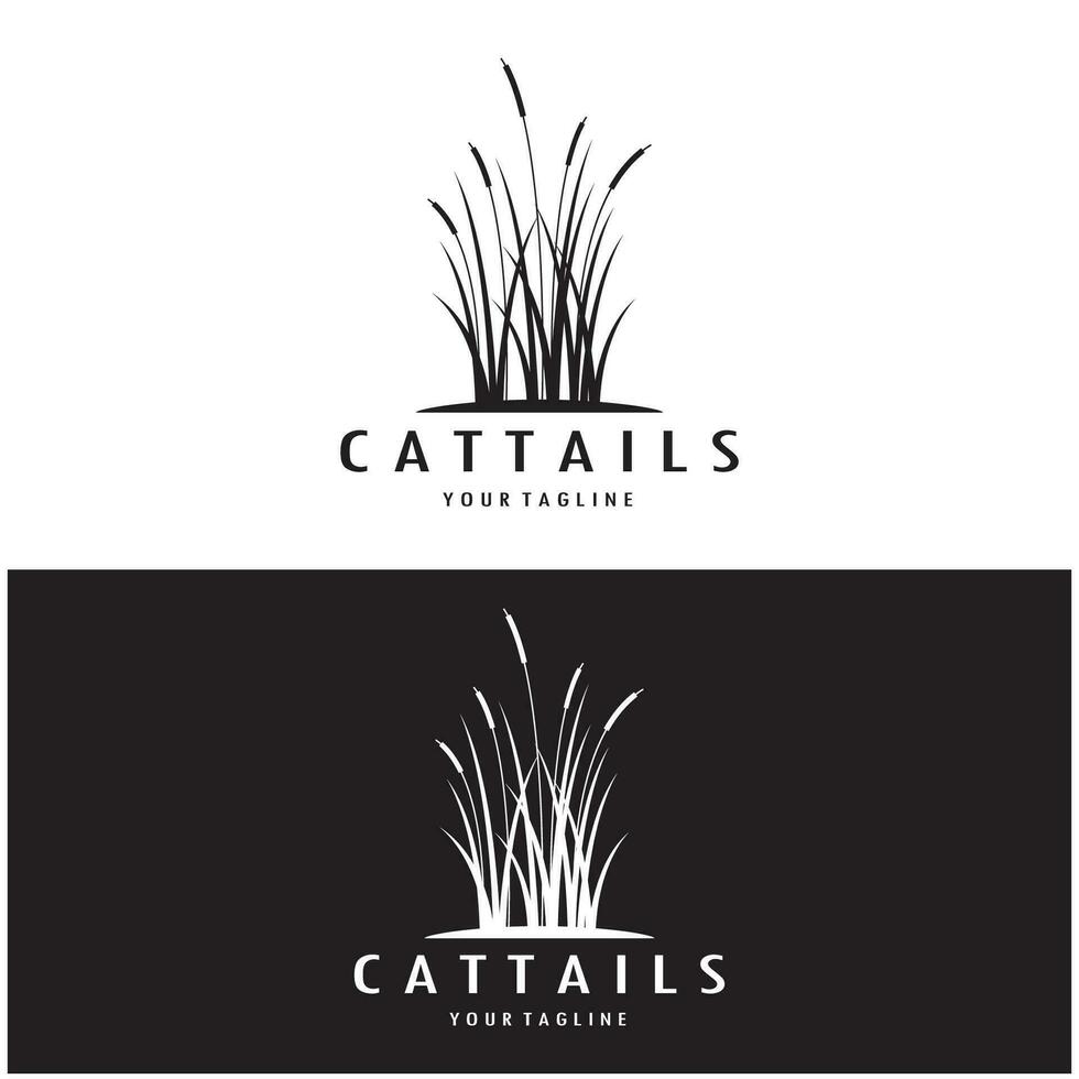 cattails eller flod vass gräs växt logotyp design, vatten- växter, träsk, vild gräs vektor