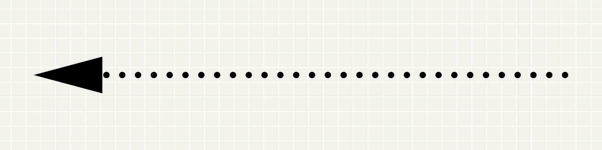 en tunn hetero svart pil pekande till de vänster. en minimalistisk pekare tillverkad av prickar på de bakgrund av en anteckningsbok ark. vektor