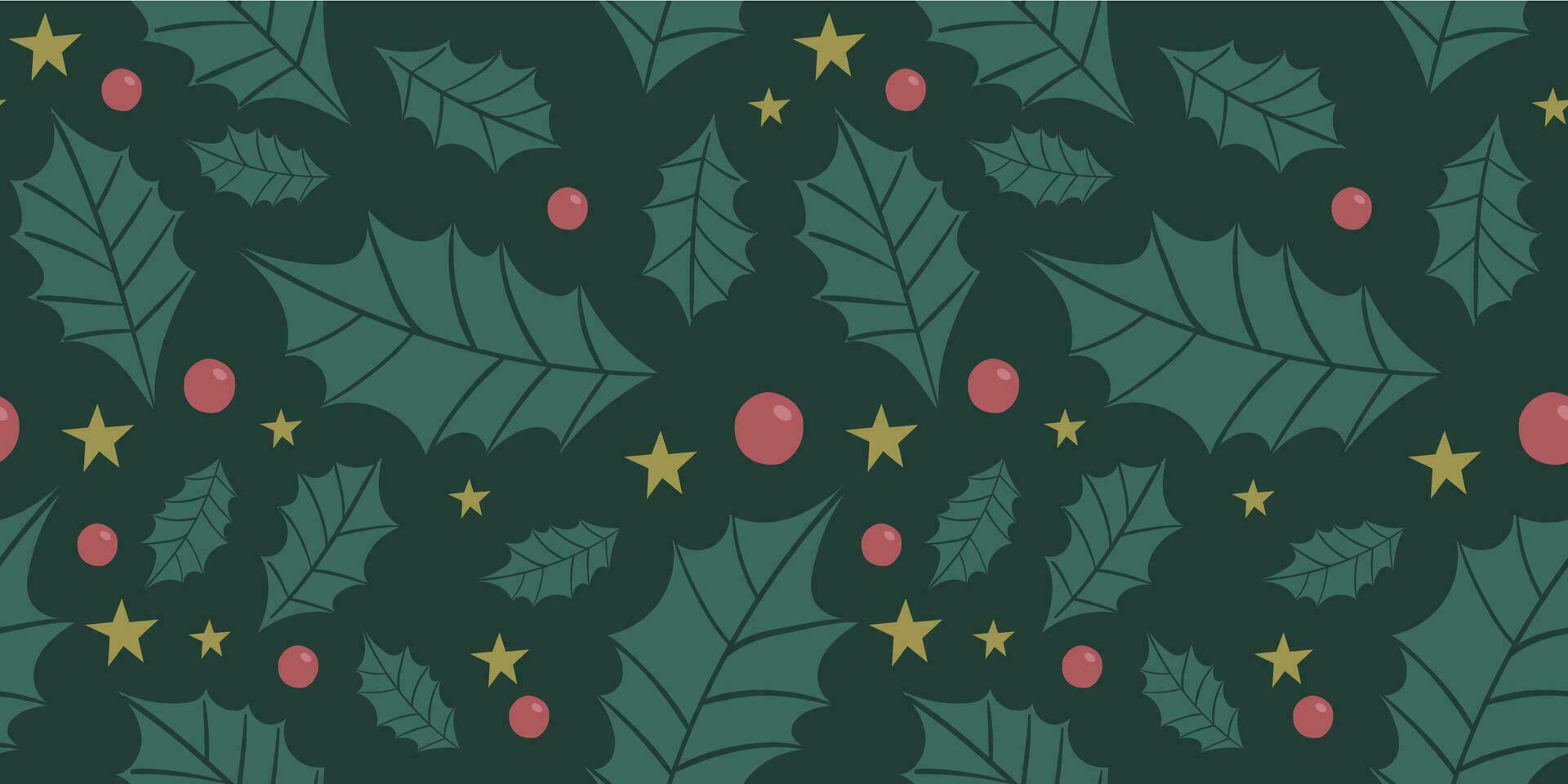 Weihnachten nahtlos Muster mit Stechpalme Beeren, Sterne und Blätter. vektor