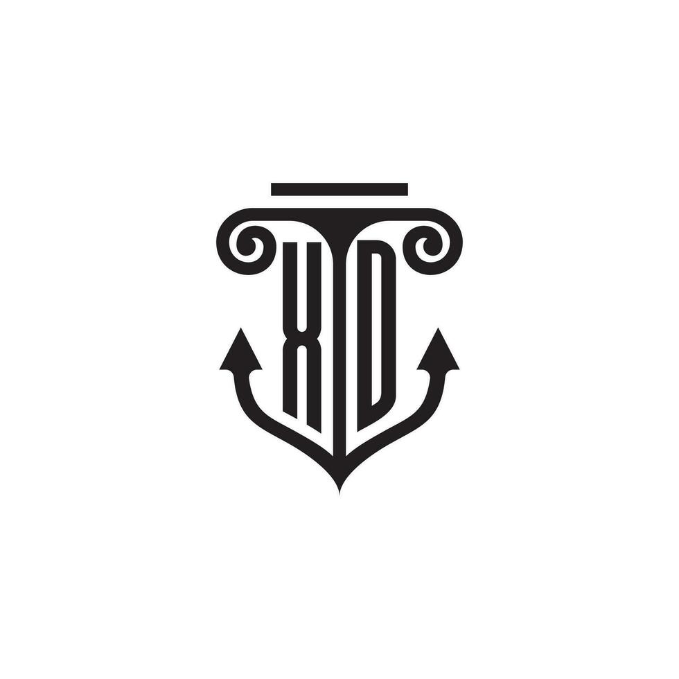 xd pelare och ankare hav första logotyp begrepp vektor