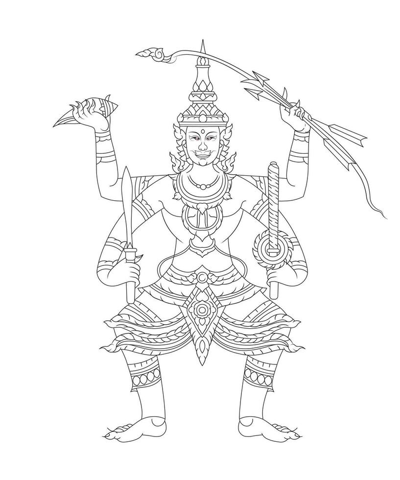 gammal tradition thai karaktär ramayana, illustration av hindu Gud brahma vektor