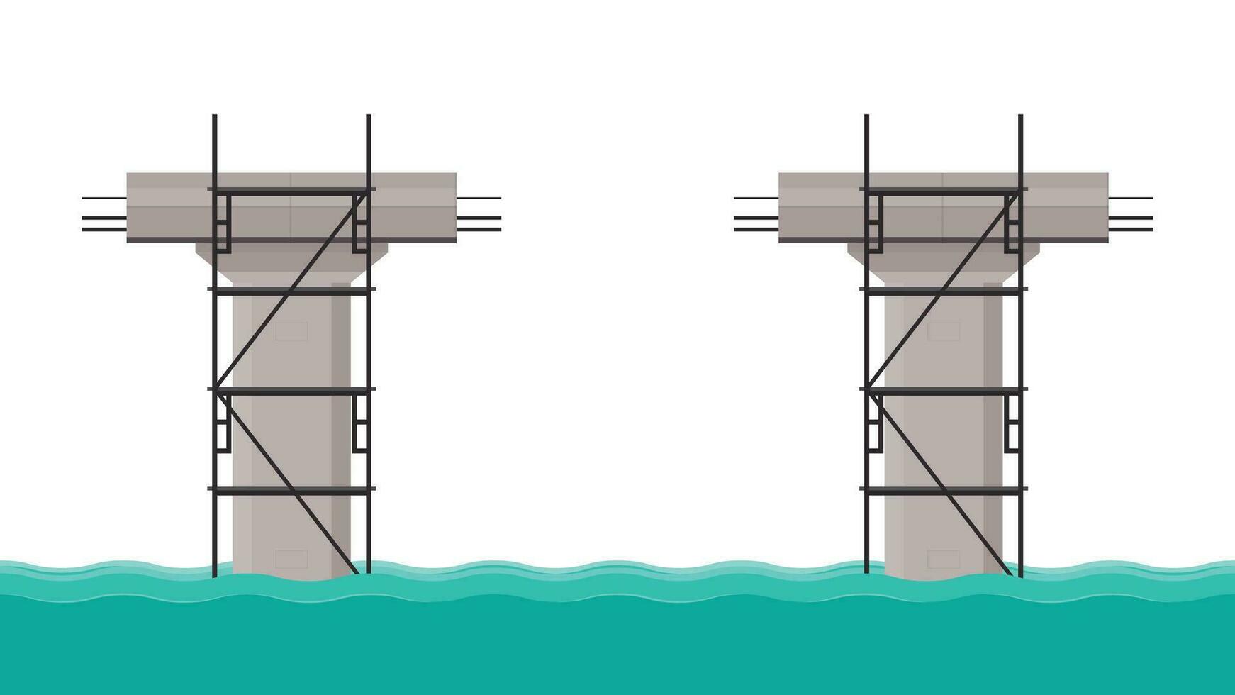 väg sida vektor. byggnadsställningar vektor. bro pelare. bro inlägg under konstruktion. väg staket. bro över de sätt. väg översvämning. vektor
