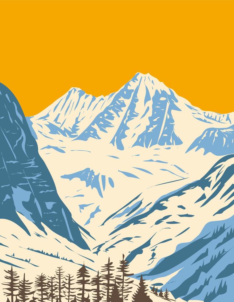 nationalpark hohe tauern im ostalpenkamm in salzburg tirol und kärnten österreich art déco wpa poster art vektor