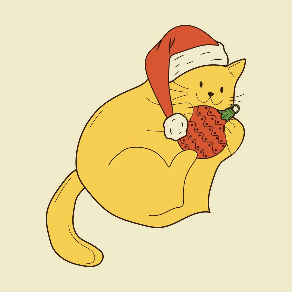 süß Katze mit Weihnachten Ball. Vektor Illustration.