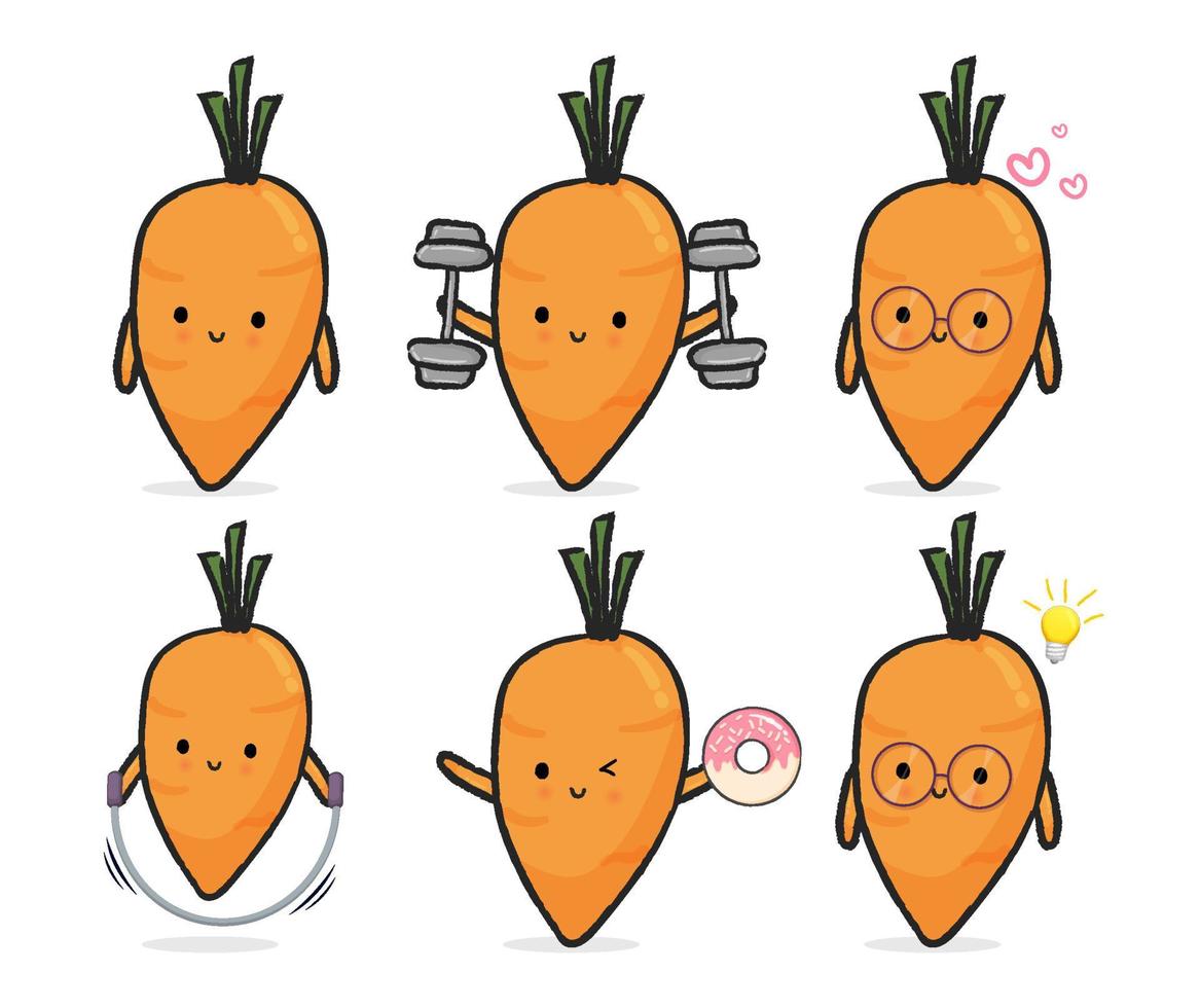 Satz süße Karotten. Maskottchen Cartoon Illustration Premium-Vektor vektor