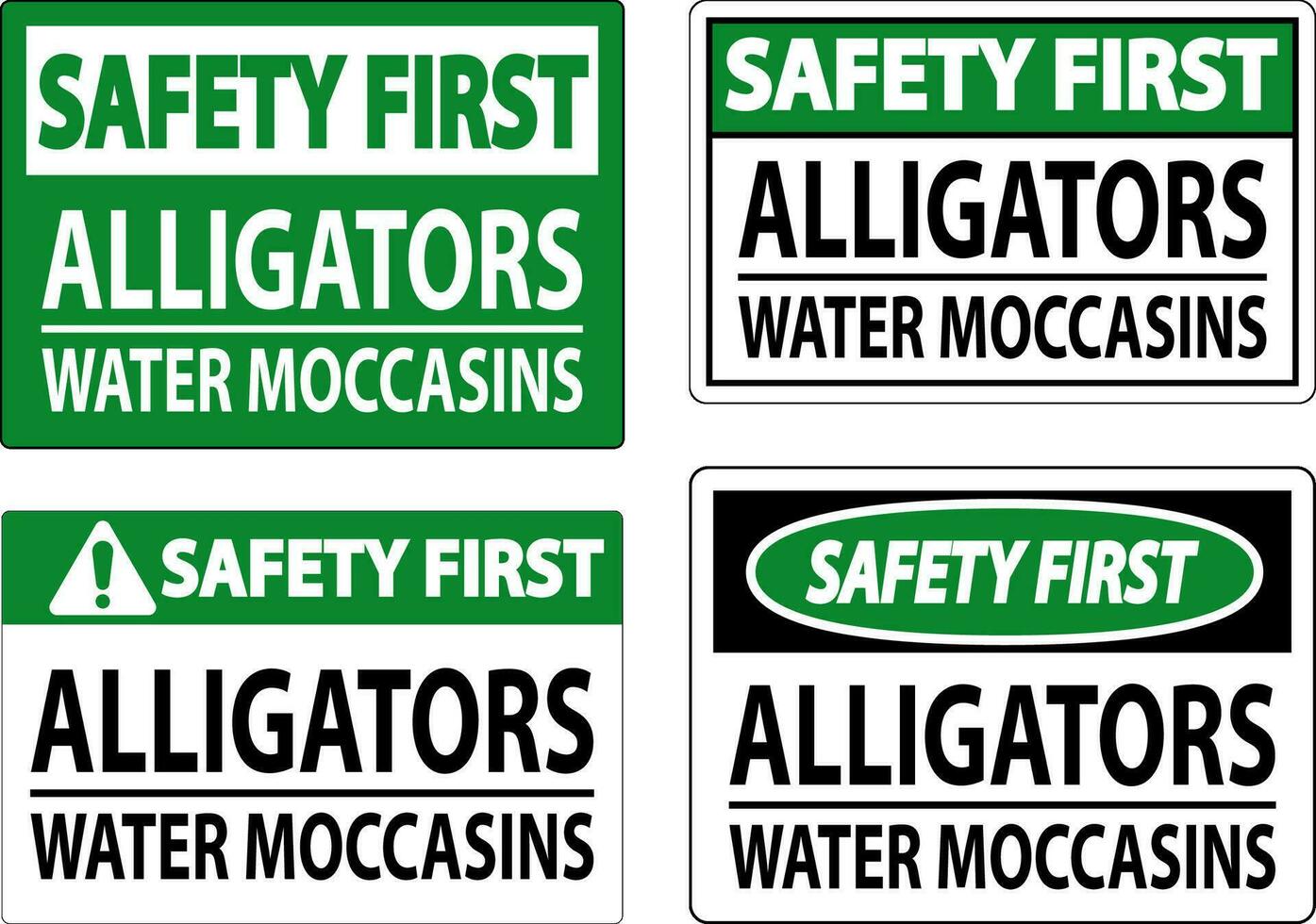 säkerhet först tecken alligatorer - vatten mockasiner vektor
