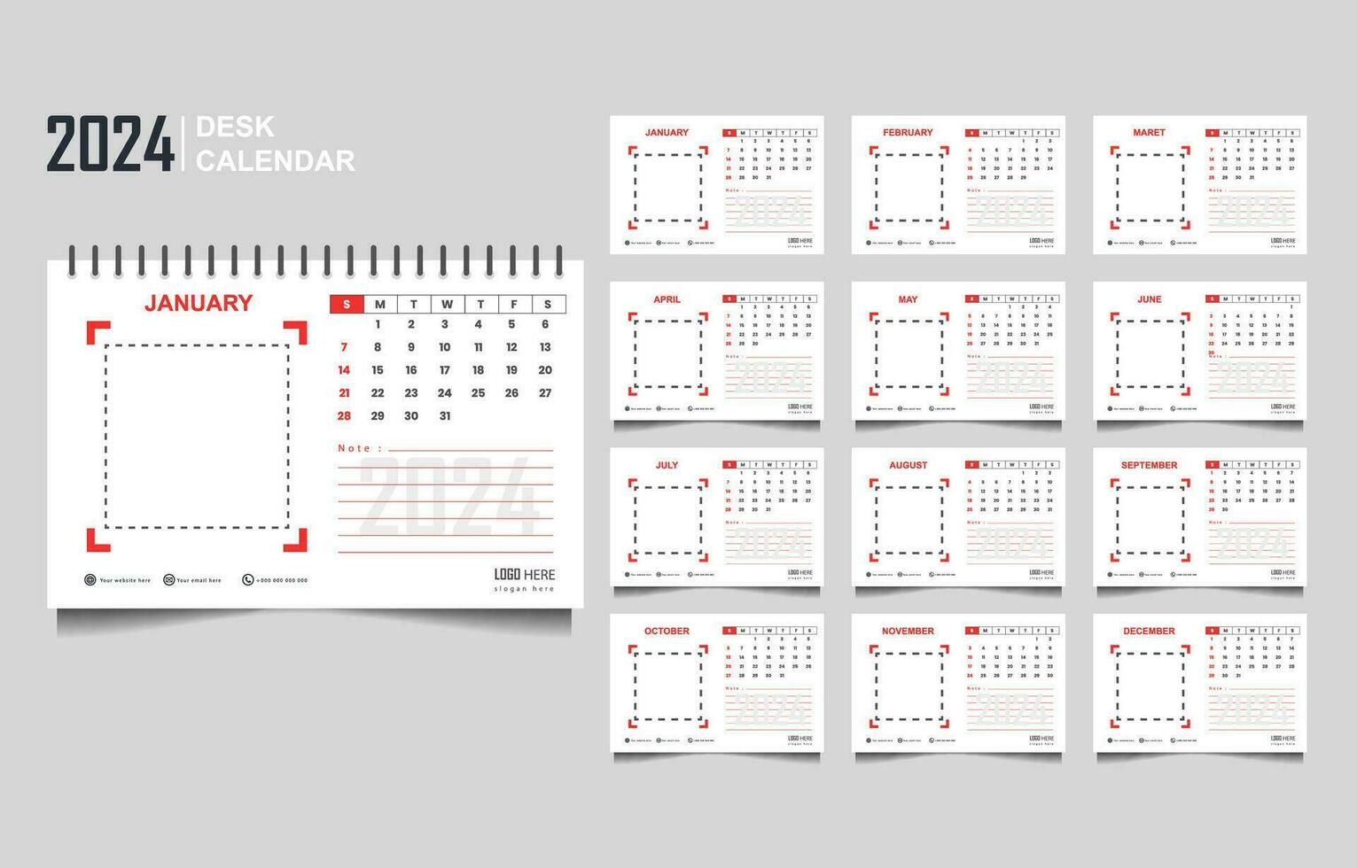 Kalender einstellen Vorlage zum 2024 Jahr vektor