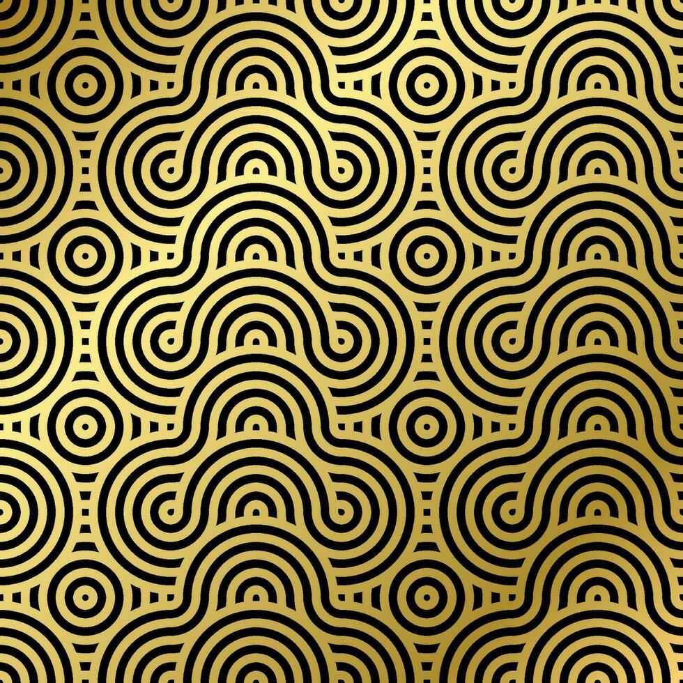 Muster nahtlos Luxus schwarz und Gold Welle Kreis Linie abstrakt. geometrisch Linie Panorama Vektor Design zum Weihnachten Hintergrund