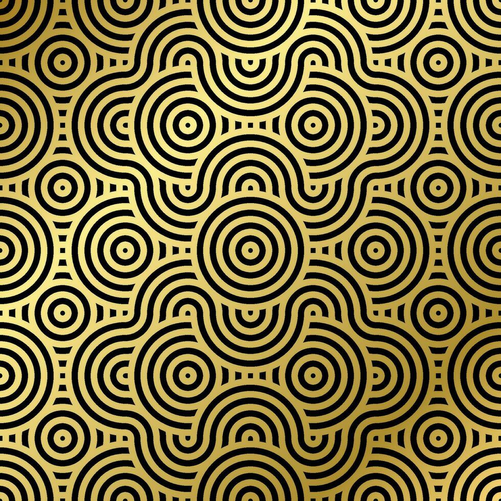 Muster nahtlos Luxus schwarz und Gold Welle Kreis Linie abstrakt. geometrisch Linie Panorama Vektor Design zum Weihnachten Hintergrund