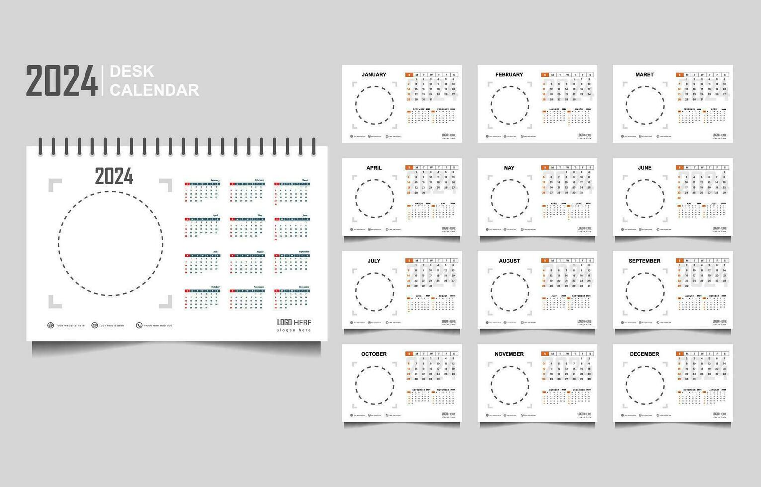 Kalender einstellen Vorlage zum 2024 Jahr vektor