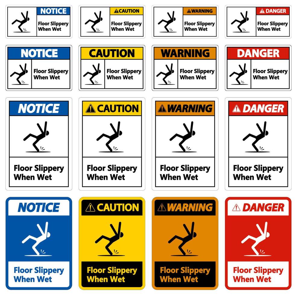 Warnung rutschig bei Nässe Schild auf weißem Hintergrund vektor