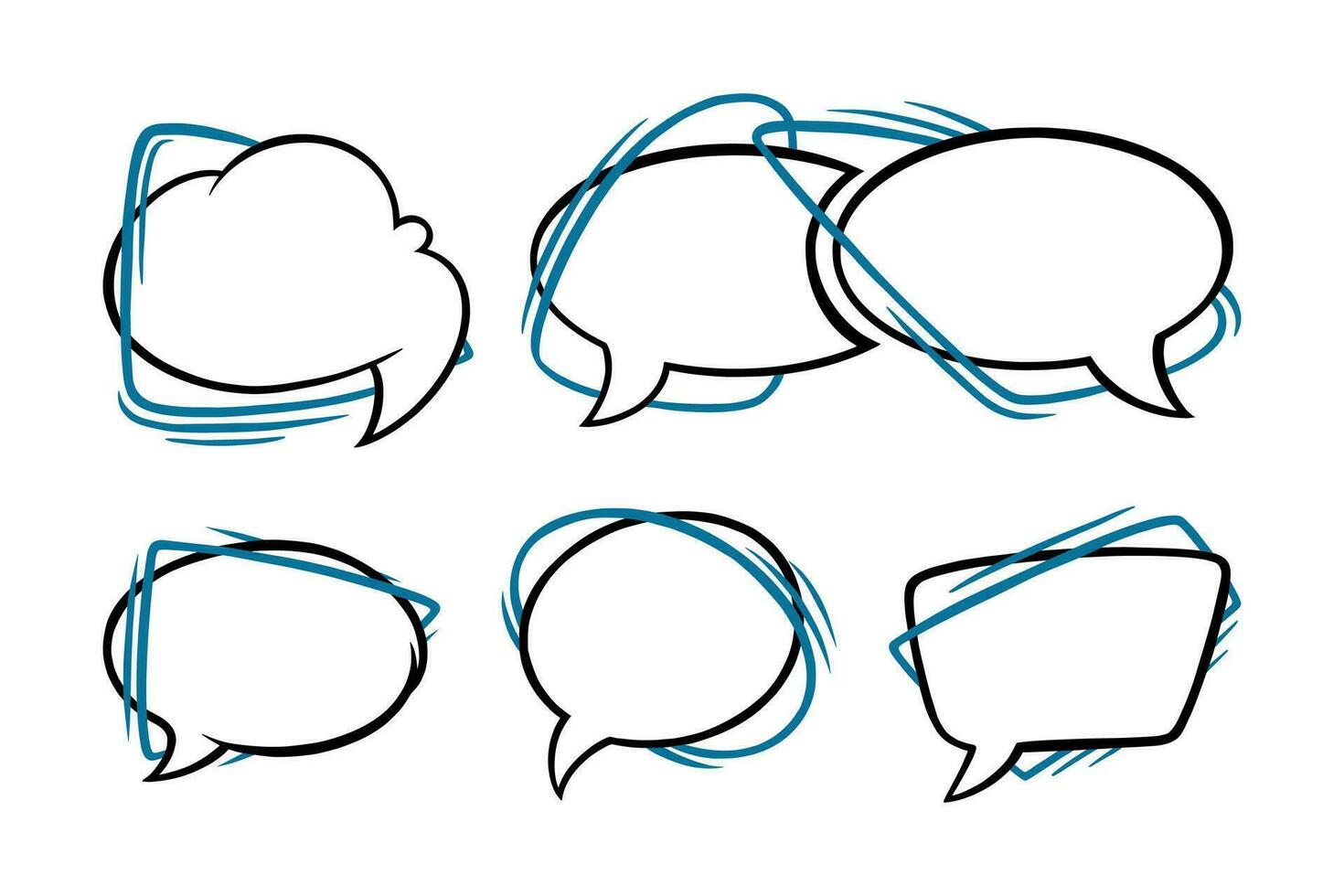 Rede Luftblasen im Oval, rechteckig und Wolke Formen. Gliederung Rede Kisten isoliert im Weiß Hintergrund. Vektor Illustration