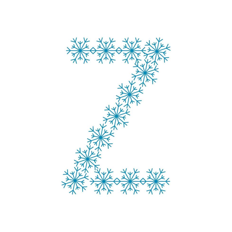 bokstav z från snöflingor. festligt teckensnitt för nyår och jul vektor