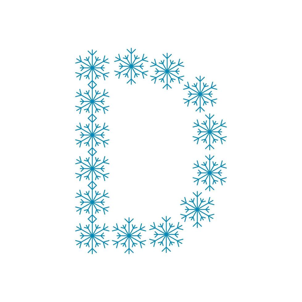 Buchstabe d von Schneeflocken. festliche Schrift für Neujahr und Weihnachten vektor