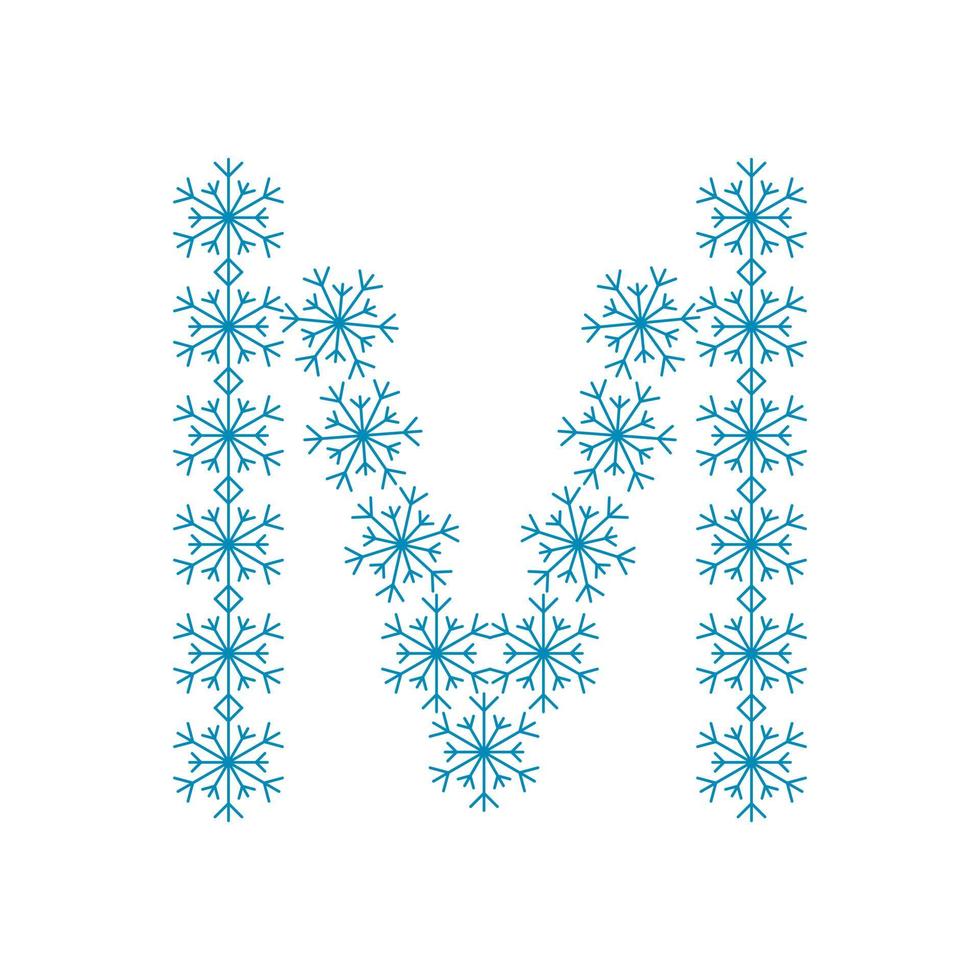 bokstaven m från snöflingor. festligt teckensnitt för nyår och jul vektor