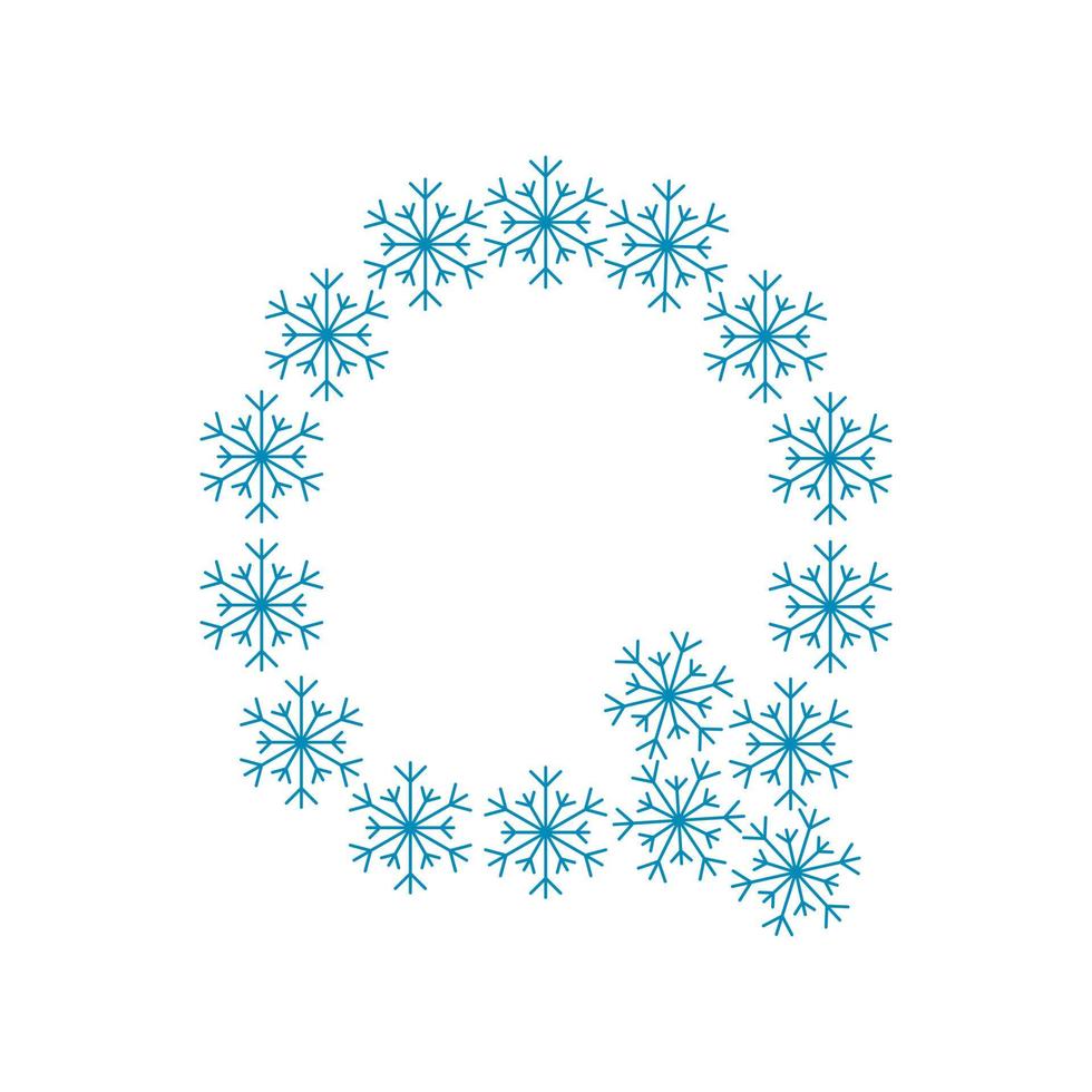 bokstav q från snöflingor. festligt teckensnitt för nyår och jul vektor